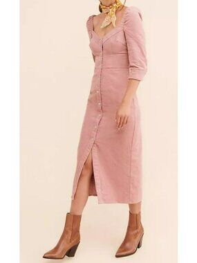 Steele Anthropologie Mauve Corduroy Midi Dress Button Front Square Neckline Sz L